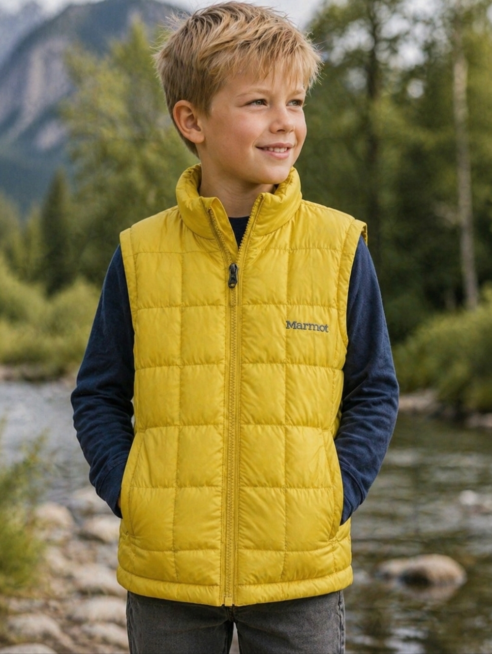 MARMOT Yellow Quilted Down Vest, SIZE M (BOYS/KIDS)